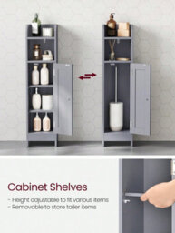 LEDREM Slim Bathroom Floor Storage Cabinet With Door And Shelves, Freestanding Bathroom Storage Unit, Adjustable Shelves - thumbnail 5