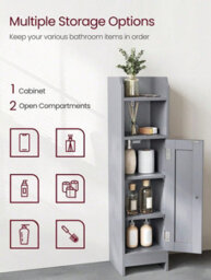 LEDREM Slim Bathroom Floor Storage Cabinet With Door And Shelves, Freestanding Bathroom Storage Unit, Adjustable Shelves - thumbnail 4