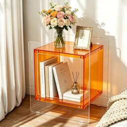 Aesome L46Xw39.5Xh55Cm Square Clear Acrylic Bedside Nightstand Modern Living Room Side Table With Shelf,orange - thumbnail 7