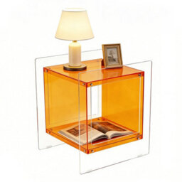 Aesome L46Xw39.5Xh55Cm Square Clear Acrylic Bedside Nightstand Modern Living Room Side Table With Shelf,orange - thumbnail 3
