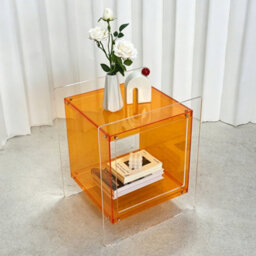 Aesome L46Xw39.5Xh55Cm Square Clear Acrylic Bedside Nightstand Modern Living Room Side Table With Shelf,orange - thumbnail 6