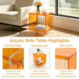 Aesome L46Xw39.5Xh55Cm Square Clear Acrylic Bedside Nightstand Modern Living Room Side Table With Shelf,orange - thumbnail 5