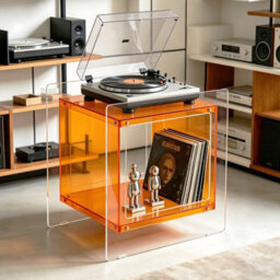 Aesome L46Xw39.5Xh55Cm Square Clear Acrylic Bedside Nightstand Modern Living Room Side Table With Shelf,orange - thumbnail 1