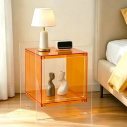 Aesome L46Xw39.5Xh55Cm Square Clear Acrylic Bedside Nightstand Modern Living Room Side Table With Shelf,orange - thumbnail 8