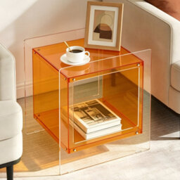 Aesome L46Xw39.5Xh55Cm Square Clear Acrylic Bedside Nightstand Modern Living Room Side Table With Shelf,orange - thumbnail 9