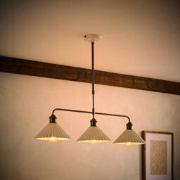Valuelights Burford White Ceramic Ribbed 3 Drop Diner Ceiling Light With Bulbs - thumbnail 2