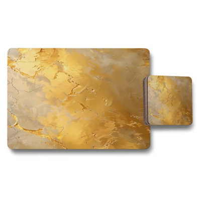 Benjamin Tate Design Gold Marble Designer Placemat And Coaster Set, 12 Piece With Wood Backing, Limited Edition - image 1