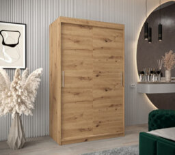 Arte Tokyo Contemporary 2 Sliding Door Wardrobe 5 Shelves 2 Rails Oak Artisan Effect (H)2000mm (W)1200mm (D)620mm - thumbnail 2