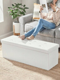 LEDREM 110 Cm Ottoman Storage Box, Foldable Storage Bench, Chest With Lid, Footstool, Padded Seat, Classic White - thumbnail 9