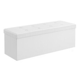 Songmics 110 Cm Ottoman Storage Box, Foldable Storage Bench, Chest With Lid, Footstool, Padded Seat, Classic White