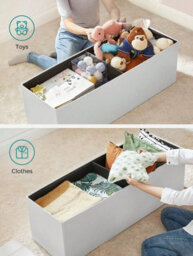 LEDREM 110 Cm Ottoman Storage Box, Foldable Storage Bench, Chest With Lid, Footstool, Padded Seat, Classic White - thumbnail 7