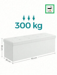 LEDREM 110 Cm Ottoman Storage Box, Foldable Storage Bench, Chest With Lid, Footstool, Padded Seat, Classic White - thumbnail 6