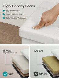 LEDREM 110 Cm Ottoman Storage Box, Foldable Storage Bench, Chest With Lid, Footstool, Padded Seat, Classic White - thumbnail 5