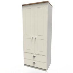 Albert 2 Door 2 Drawer Wardrobe In Cream Ash & Oak (Ready Assembled) - thumbnail 3