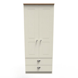 Albert 2 Door 2 Drawer Wardrobe In Cream Ash & Oak (Ready Assembled) - thumbnail 1