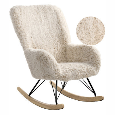 Beliani Rocking Chair Akra Faux Fur Light Beige - image 1