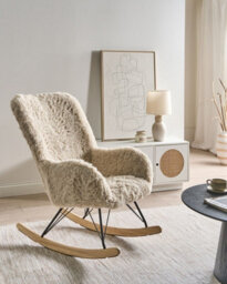 Beliani Rocking Chair Akra Faux Fur Light Beige - thumbnail 2