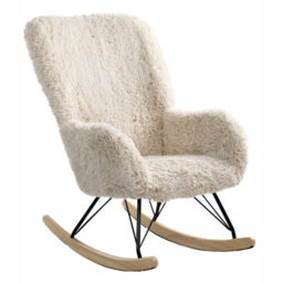 Beliani Rocking Chair Akra Faux Fur Light Beige - thumbnail 4