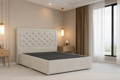 "Nexus Tuscany Cream Plush Divan Bed Base No Drawers With 54"" Floor Standing Headboard 3' Single" - image 1
