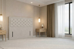 "Nexus Tuscany Cream Plush Divan Bed Base No Drawers With 54"" Floor Standing Headboard 3' Single" - thumbnail 5