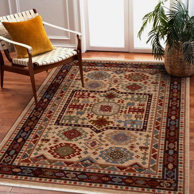 RugsX Carpet Wool Keshan Fringe, Ornament Oriental 6668/53555 Beige Claret 120X145 Cm - image 1