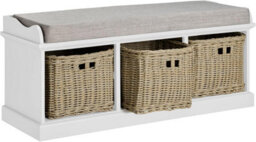 Statement Furniture Tetbury Bench With 3 Brown Faux Wicker Baskets And Cream Cushion- White - thumbnail 4