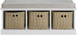 Statement Furniture Tetbury Bench With 3 Brown Faux Wicker Baskets And Cream Cushion- White - thumbnail 3