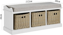 Statement Furniture Tetbury Bench With 3 Brown Faux Wicker Baskets And Cream Cushion- White - thumbnail 2