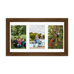 AK Frames 40X20Cm Walnut Modern Multi Photo Frame With White Mount - Holds 3 Apertures (3X) 6X4 Photos