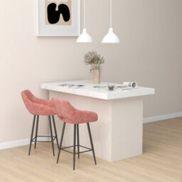 Homcom Bar Stools Set Of 2, Velvet-Touch Fabric Counter Height Bar Chairs Pink - thumbnail 4