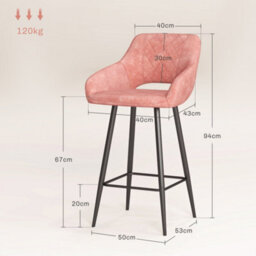 Homcom Bar Stools Set Of 2, Velvet-Touch Fabric Counter Height Bar Chairs Pink - thumbnail 3