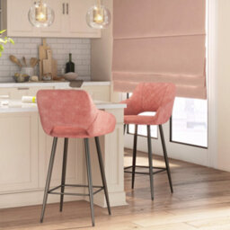 Homcom Bar Stools Set Of 2, Velvet-Touch Fabric Counter Height Bar Chairs Pink - thumbnail 8