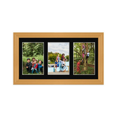 AK Frames 40X20Cm Country Pine Classic Multi Photo Frame With Black Mount - Holds 3 Apertures (3X) 6X4 Photos - image 1