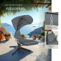 Tectake Hanging Chair Elaria - Large Sun Canopy With Uv-Protection, Sturdy - Grey - 1 - thumbnail 8