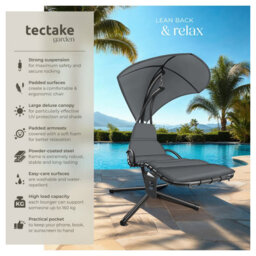 Tectake Hanging Chair Elaria - Large Sun Canopy With Uv-Protection, Sturdy - Grey - 1 - thumbnail 2