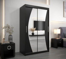 Arte Wave Contemporary 2 Mirrored Sliding Door Wardrobe 5 Shelves 2 Rails Black Matt (H)2000mm (W)1200mm (D)620mm - thumbnail 2