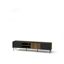 Arte Prestigo Large Tv Cabinet 200Cm - Streamlined Media Unit In Oak Walnut & Black Matt, H470mm W2000mm D400mm