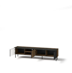 Arte Prestigo Large Tv Cabinet 200Cm - Streamlined Media Unit In Oak Walnut & Black Matt, H470mm W2000mm D400mm - thumbnail 2