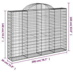Berkfield Arched Gabion Baskets 8 Pcs 200X30X140/160 Cm Galvanised Iron - thumbnail 6