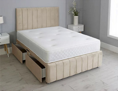 Comfy Deluxe 6Ft Superking Panel Coffee Plush Divan Bed Set Headboard & Footboard 0 Drawers - image 1