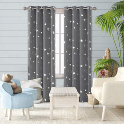 Deconovo Star Curtains Thermal Insulated Silver Star Printed Eyelet Blackout Curtains For Bedroom 55 X 54 Inches Grey 2 Panels - thumbnail 1