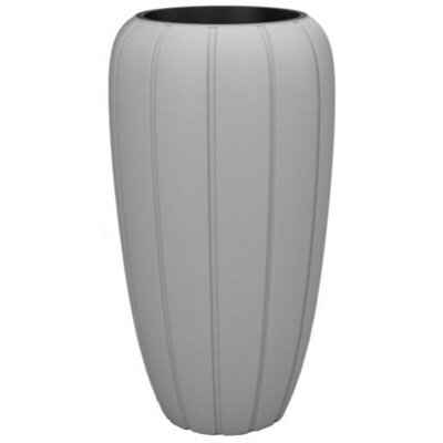 Lamela™ Ribbed Gaja Large Vase Stone Grey Planter With Removable Liner D40 H78Cm