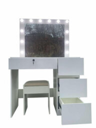White High Gloss Dressing Table With Led Light Bulbs - thumbnail 3