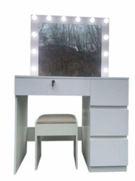 White High Gloss Dressing Table With Led Light Bulbs - thumbnail 1