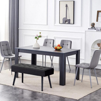 Kosy Koala Modern Dark Grey Dining Table Set With 4 Grey Velvet Chairs And 1 Black Bench - image 1