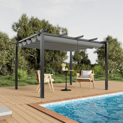 Breeins 13X10Ft Garden Pergola With Polyester Canopy And Retractable Roof, Light Grey - image 1
