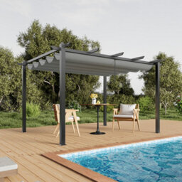 Breeins 13X10Ft Garden Pergola With Polyester Canopy And Retractable Roof, Light Grey - thumbnail 1
