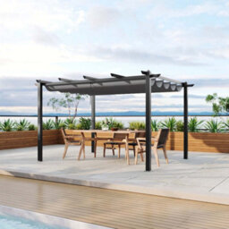 Breeins 13X10Ft Garden Pergola With Polyester Canopy And Retractable Roof, Light Grey - thumbnail 2
