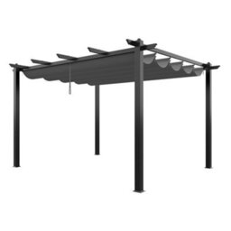 Breeins 13X10Ft Garden Pergola With Polyester Canopy And Retractable Roof, Light Grey - thumbnail 3