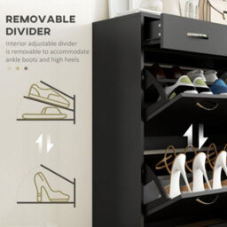 Homcom Slim Shoe Cabinet With 2 Flip Drawers For 12 Pairs Of Shoes Black - thumbnail 6